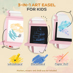 Double-sided Art Easel For Kids W/ Paper Roll, Storage Baskets | Pink