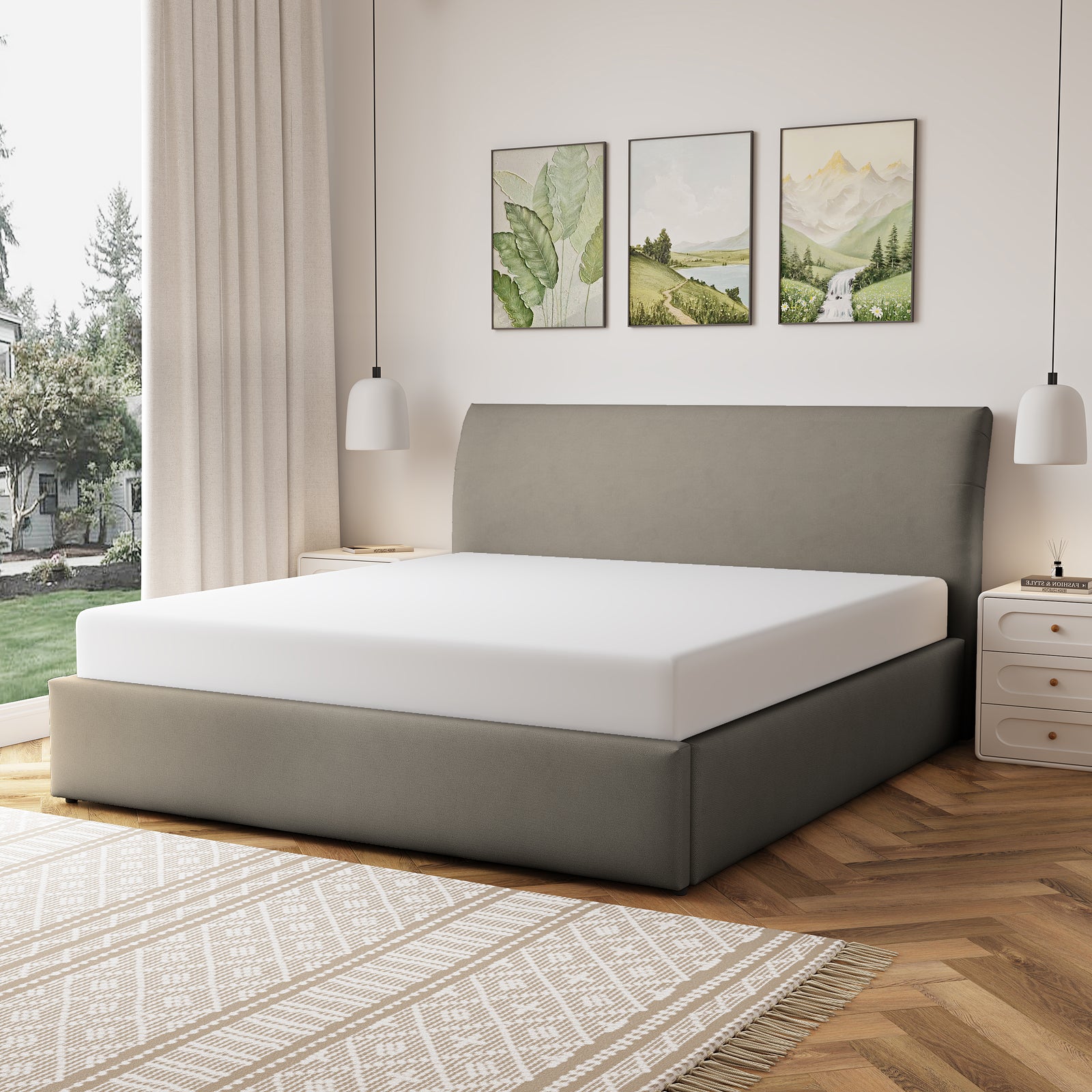 Bethany Fabric Ottoman Bed Frame | Super King | Light Brown