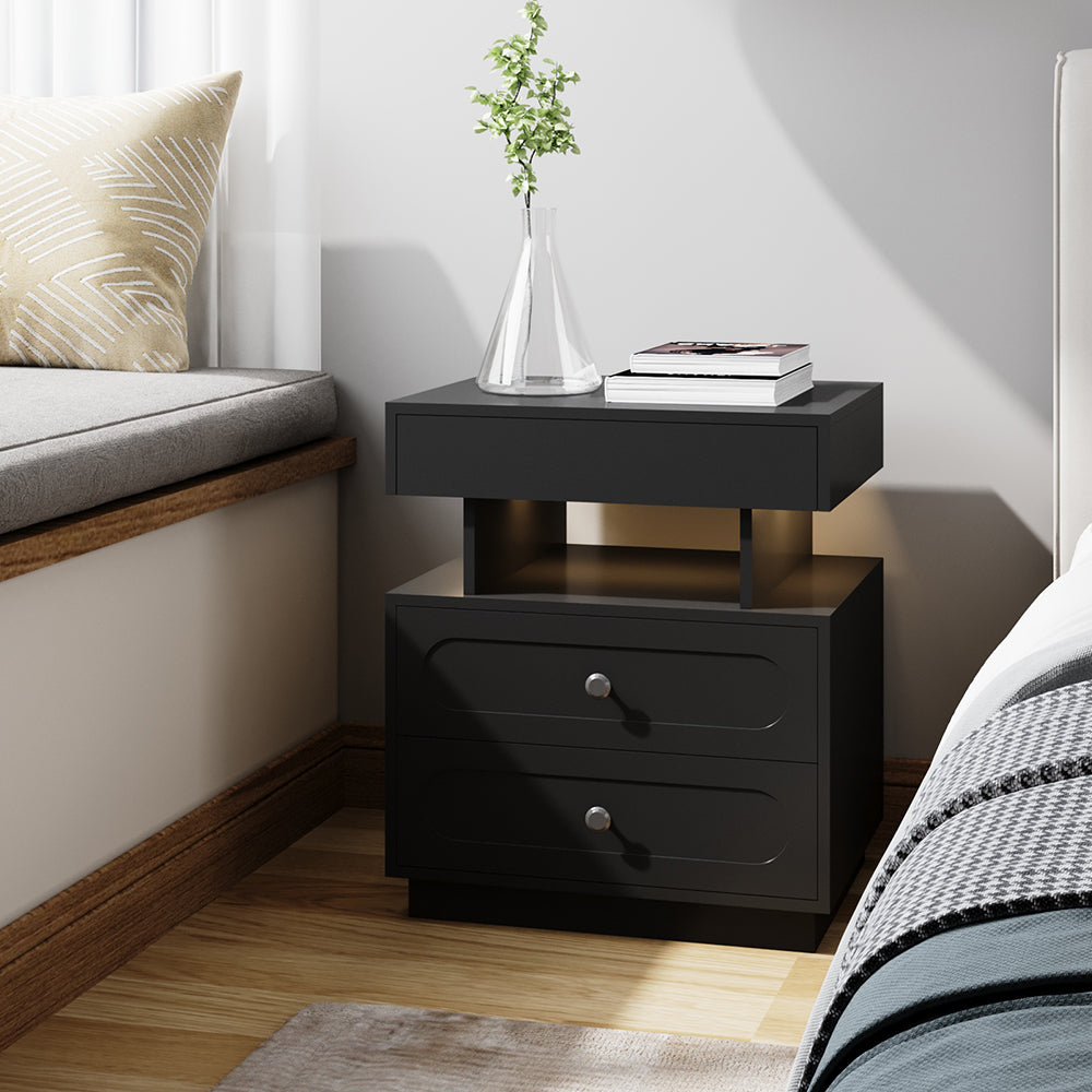 Modern 3-drawer Bedside Table With Rgb Lighting