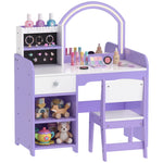 AIYAPLAY Kids Vanity Set, Dressing Table With Stool, Purple
