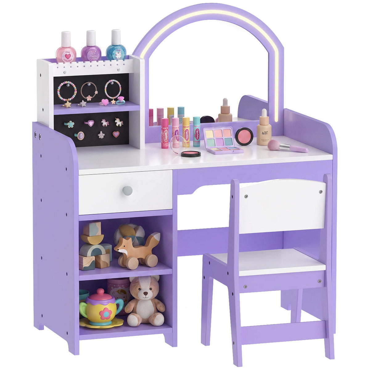 AIYAPLAY Kids Vanity Set, Dressing Table With Stool, Purple