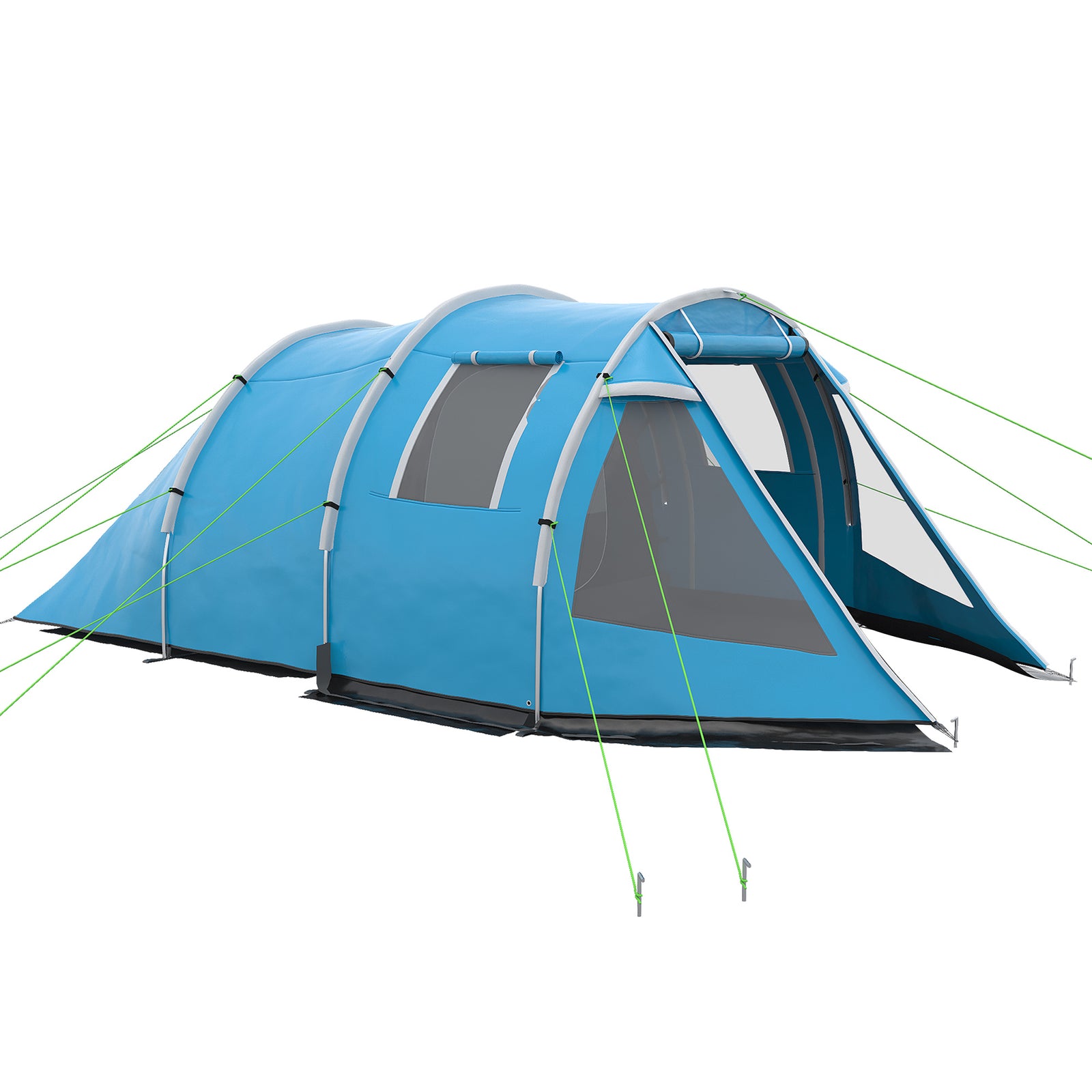 3-4 Persons Tunnel Tent, Two Room Camping Tent W/ Windows | Blue