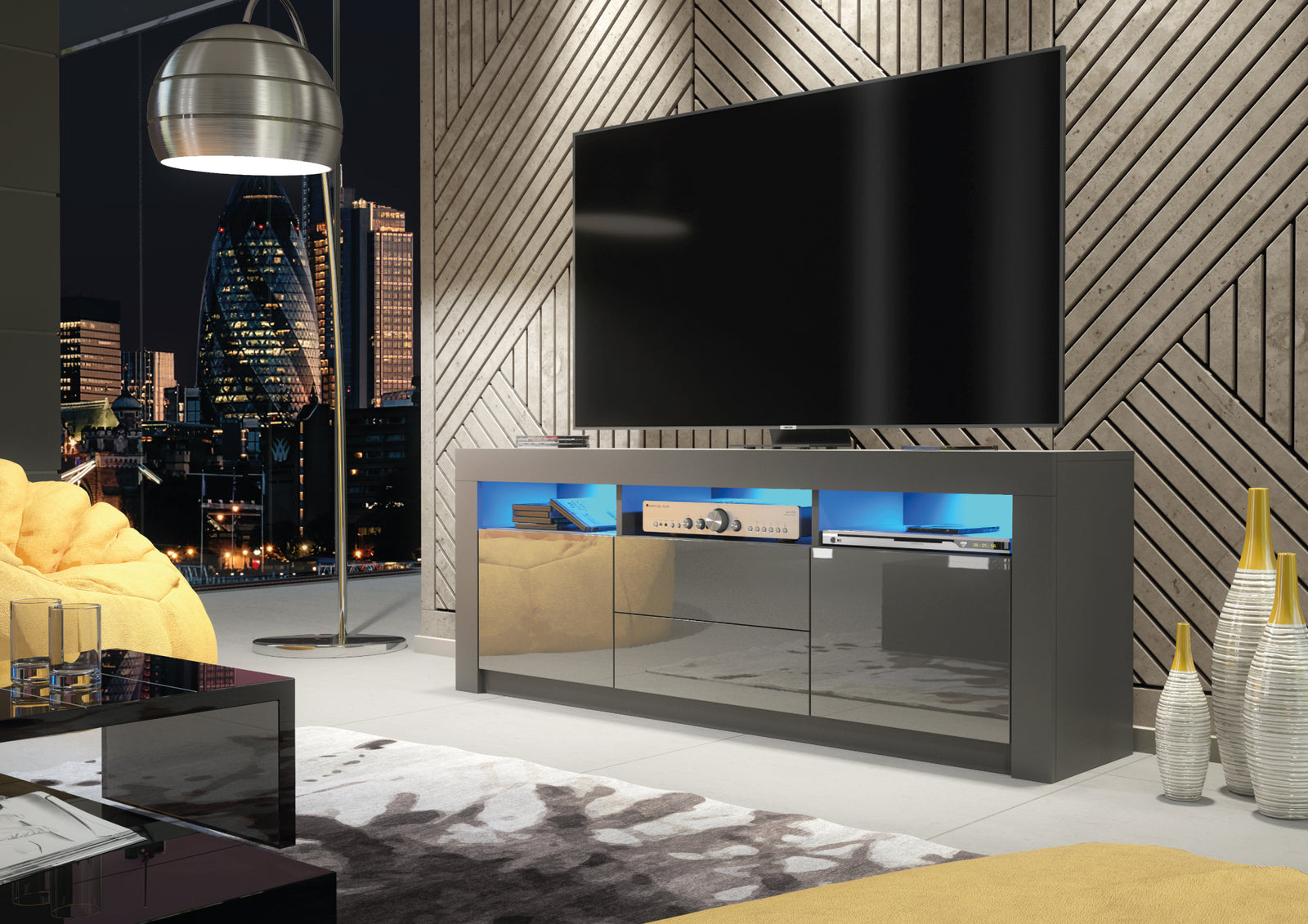 Shine Tv Unit 160cm With Led Lights | Dark Grey