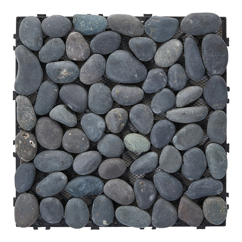 6pcs Interlocking Natural Stone Deck Tiles, 30x30cm Square Outdoor Patio Flooring, Durable Garden Pathway & Poolside Tiles | Grey