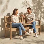 Wooden Garden Bench With Table And Hidden Shelf, Teak