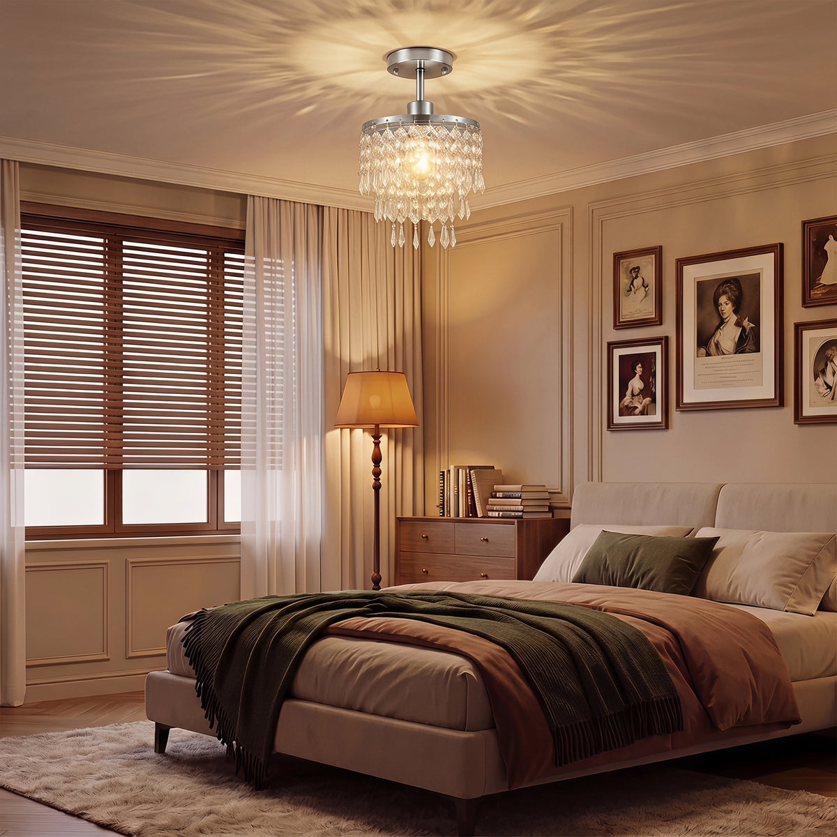 Crystal Ceiling Light With 57 Crystal Strands | Silver
