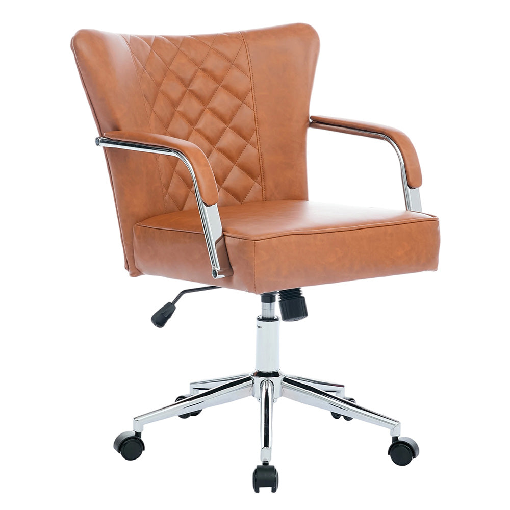 Pu Leather Office Chair With Armrests, Adjustable Height & Tilt, Swivel Base With Casters