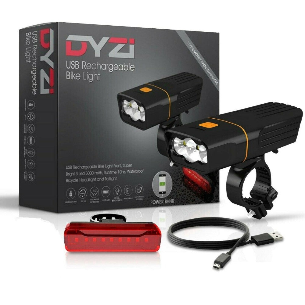 Dyzi Rechargeable Bike Lights Set Waterproof Bicycle Front And Back Lights With Powerbank