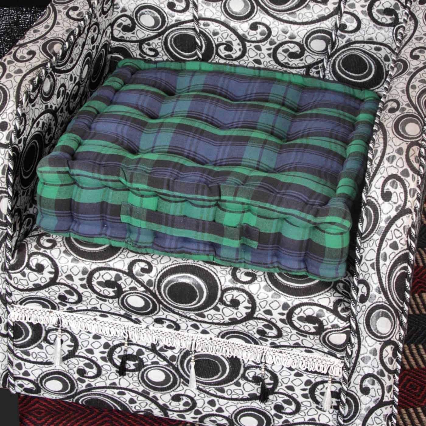 Tartan Check Cotton Armchair Booster Cushion | 50cm x 50cm | Green