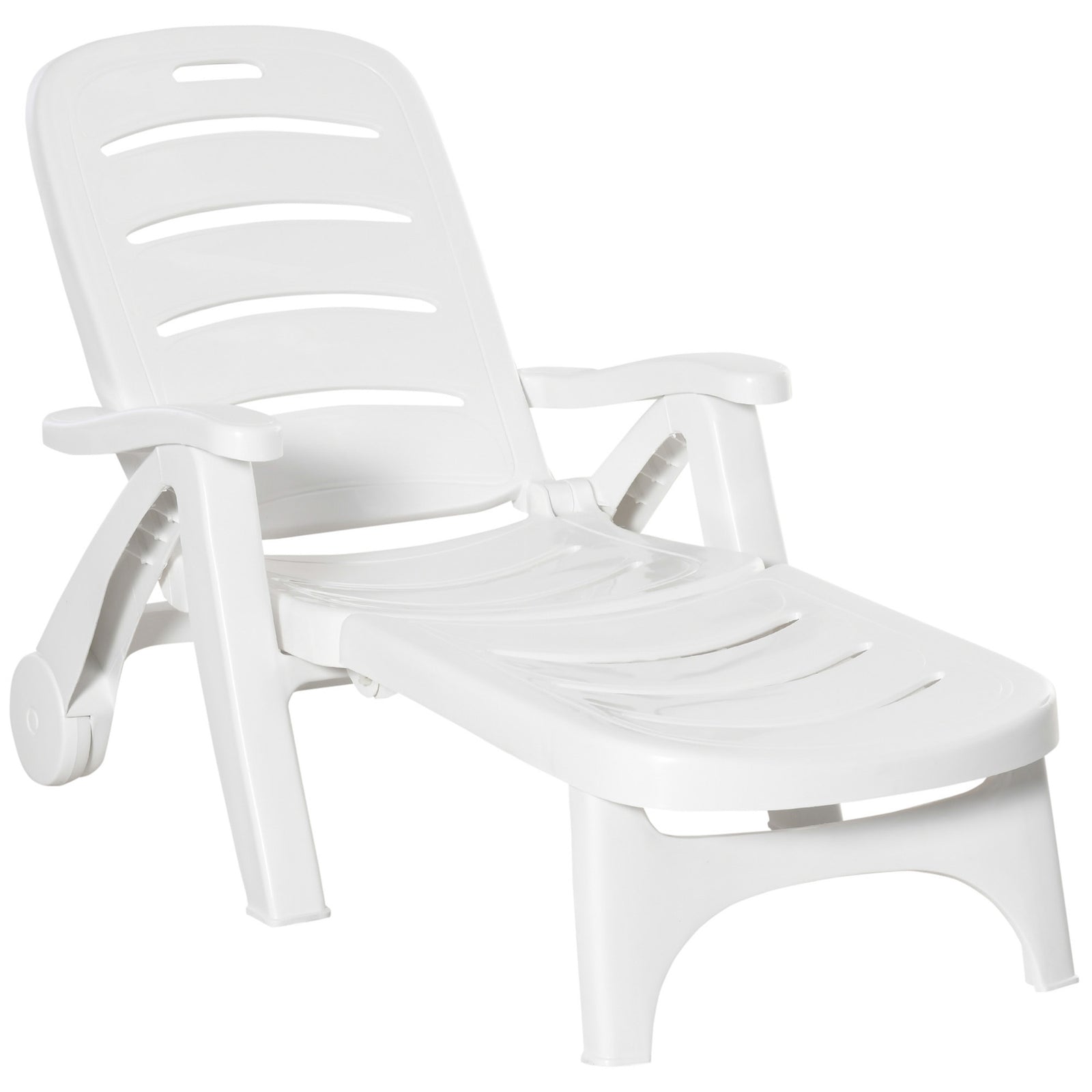 Patio Folding Lounge Chair Recliner W/ Wheels & Backrest