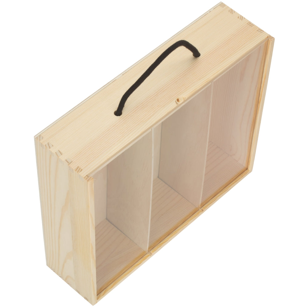 3 Bottle Bottle Pinewood Carry Case With Acrylic Lid | One Size | Brown