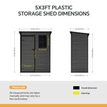 5x3ft Plastic Garden Storage Shed With Lockable Door, Front Window
