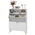 Narrow Shoe Storage Cabinet With 2 Flip Drawers For 12 Pairs