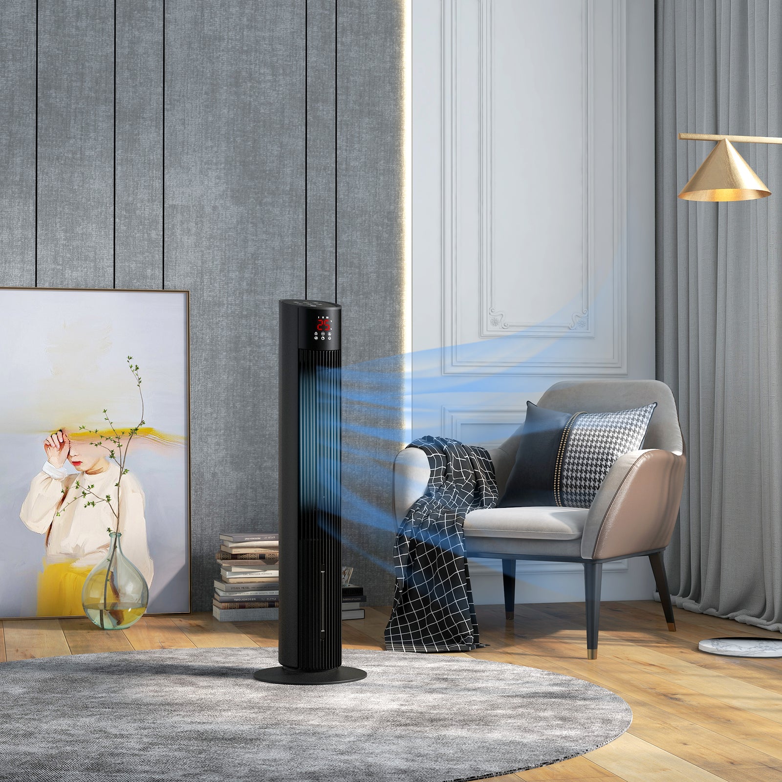 Oscillating Tower Fan Cooling With Ice Pack, Water Tank