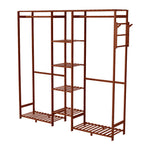 Wooden Garment Rack With Side Hooks Multi-functional Freestanding Clothes Organizer | Large | Brown