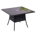 Square Garden Wicker Tempered Glass Table With Parasol Hole - 105cm X 72cm H | One Size | Black