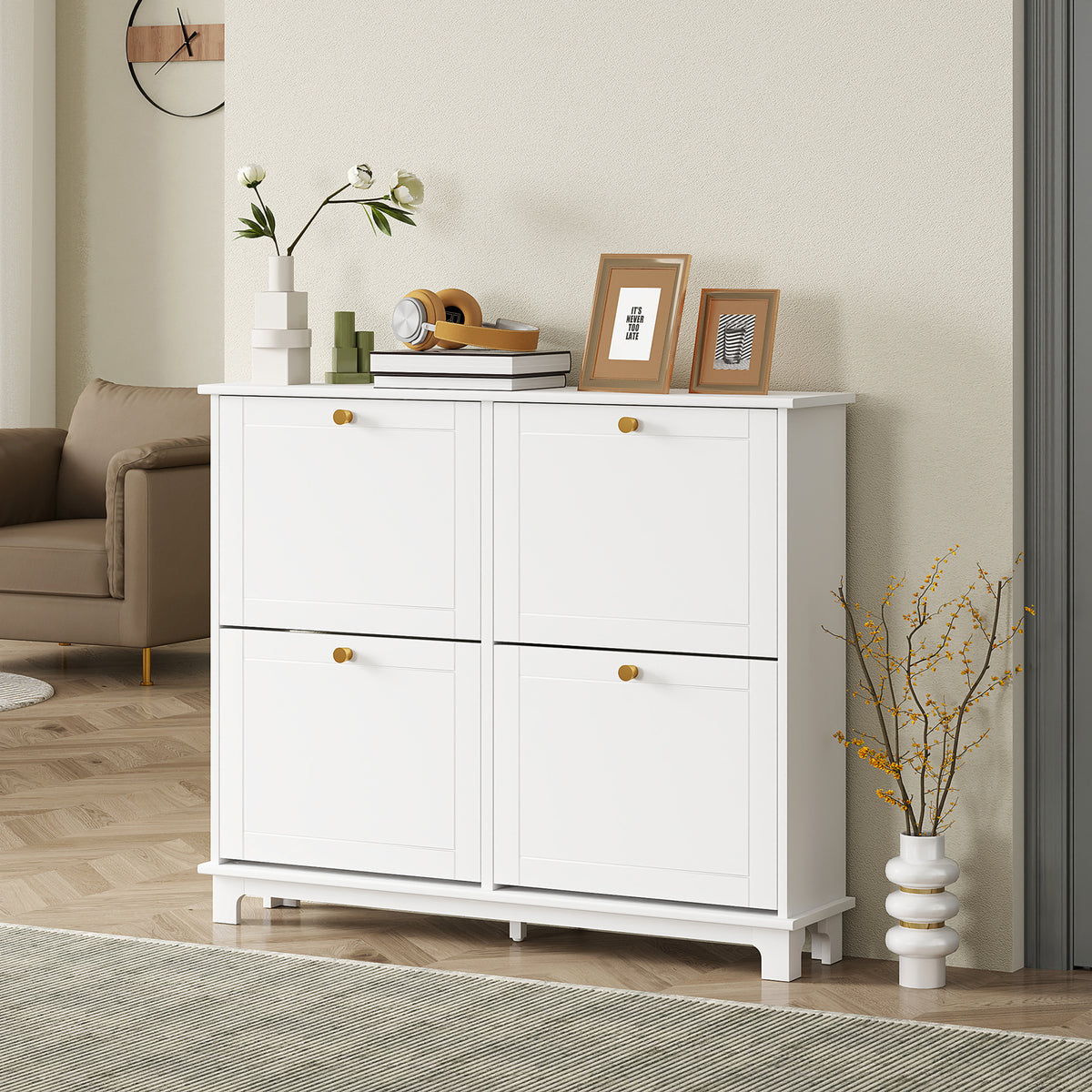 HOMCOM Shoe Cabinet, 4 Flip Drawers Shelves