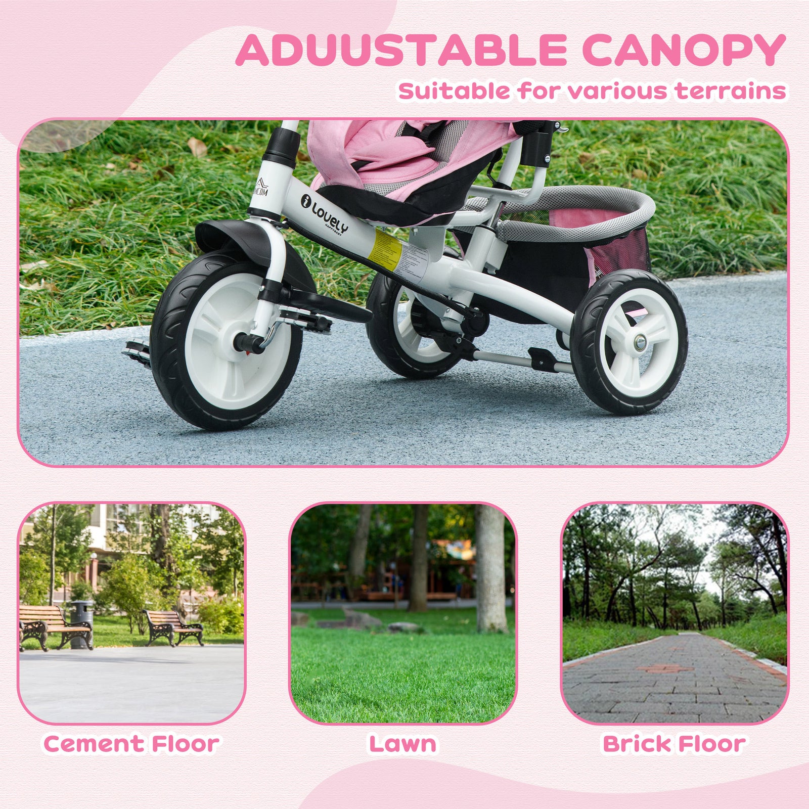 6 In 1 Kids Trike, Stroller With Parent Handle | Pink
