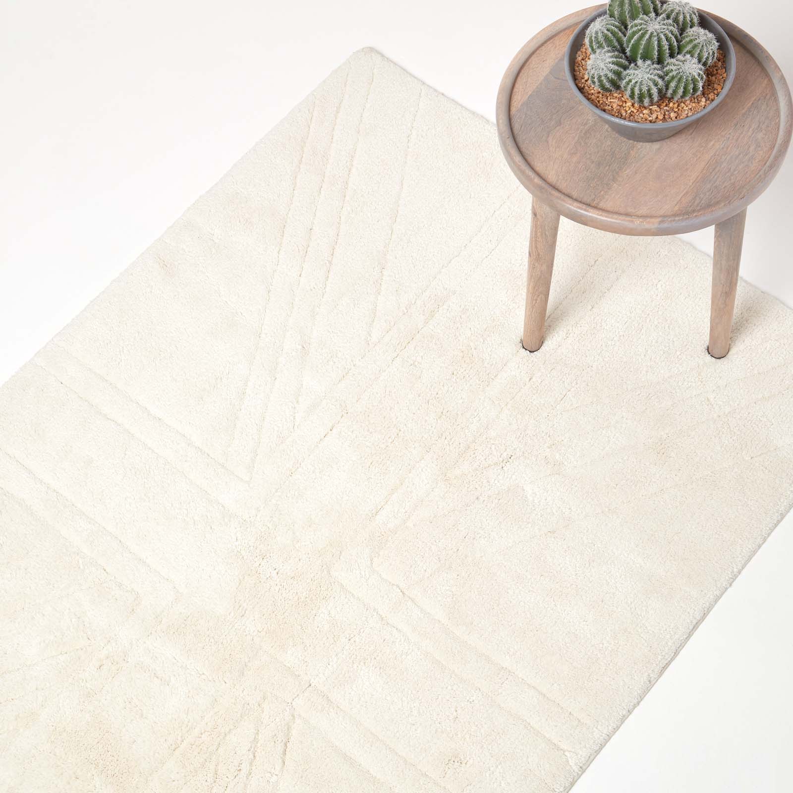 Cotton Tufted Rug Union Jack Plain Embossed Mat | 150cm x 95cm | Ivory