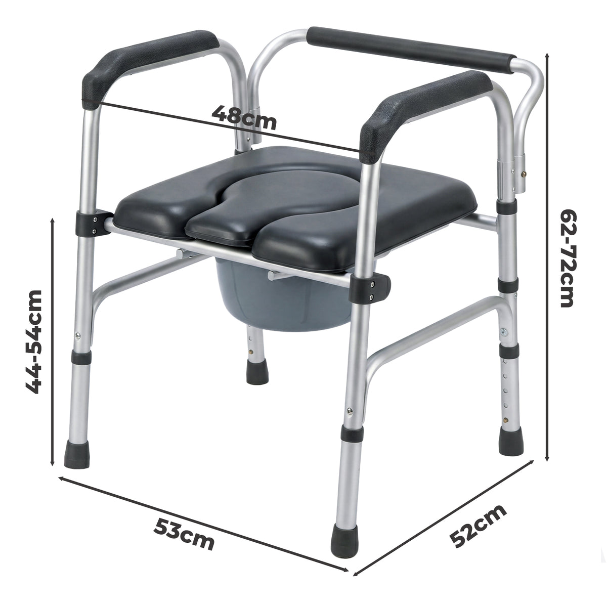 3 In 1 Commode Chair Folding Shower Chair Toilet Seat Riser Adjustable | Grey