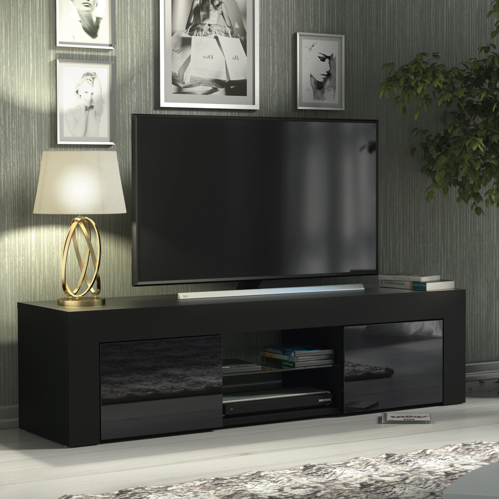 Loom Tv Unit 130cm With Led Lights | Black