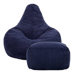 Dalton Cord Bean Bag Chair & Pouffe | Navy Blue