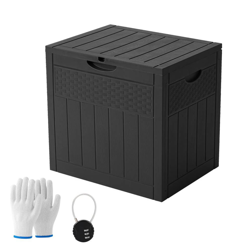126l Waterproof Plastic Storage Box With Padlock – Rattan Texture Lockable Outdoor & Indoor Storage Container | Black