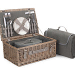 Grey Tweed Fitted Picnic Wicker Basket | 4-Person | Gray