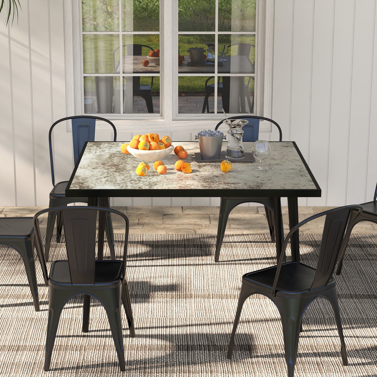 Square Outdoor Dining Table, Marble Effect Top