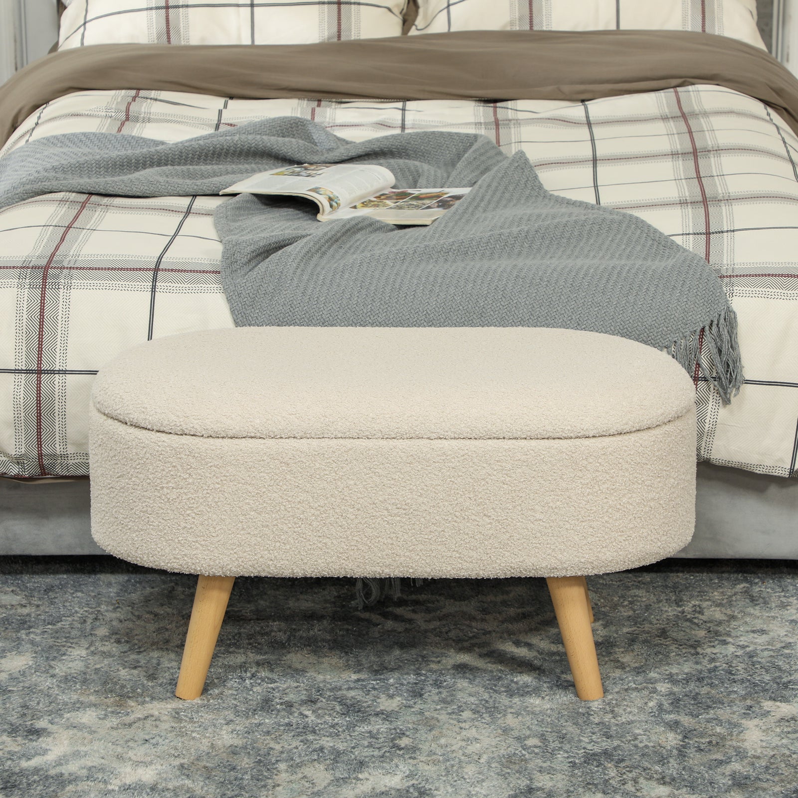Ottoman Storage Bench For Hallway, Living Room | One Size | White