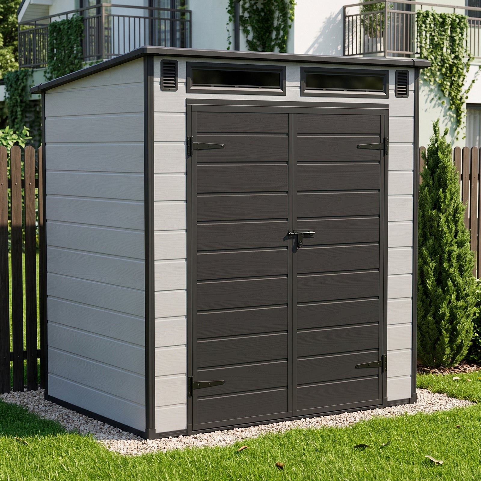 6 X 4ft Outdoor Garden Pent Roof Tool Storage Shed | Dark Grey