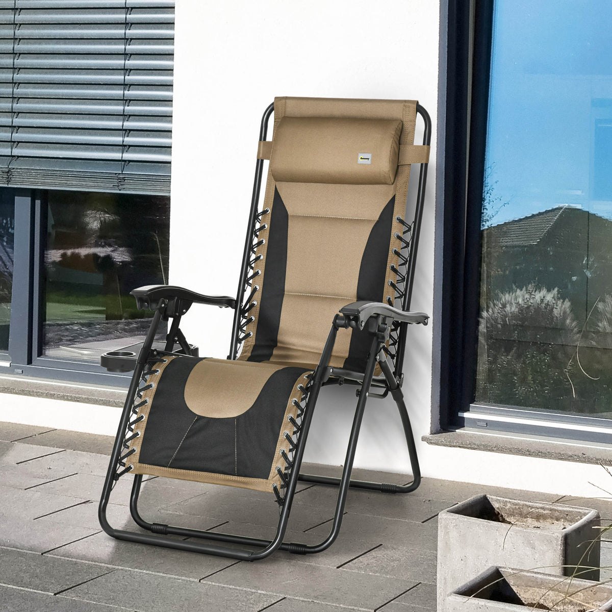 Zero Gravity Lounger Folding Recliner Chair W/ Cup Holder | Set of 1 | Brown