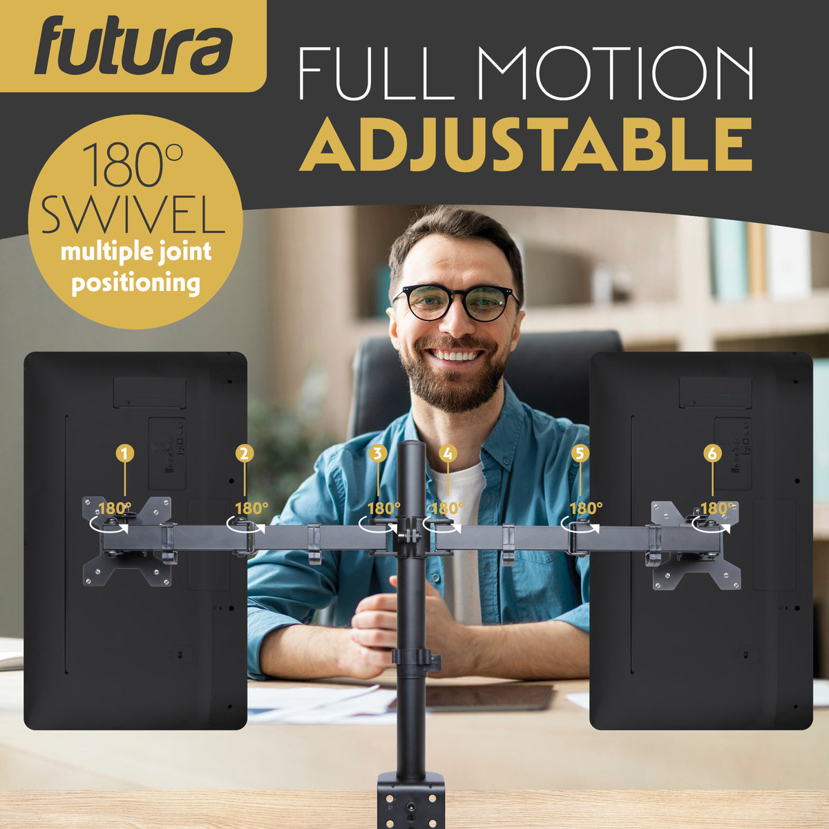 Single & Dual Monitor Arm For 13 To 32 Inch Screens - Dual Monitor Desk Mount With Clamp 90 Tilt And 360 Rotation & 180 Swivel | Dual Monitor Arm | Black