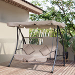 2-in-1 Patio Swing Chair 3 Seater Hammock Cushion Bed Tilt | Beige