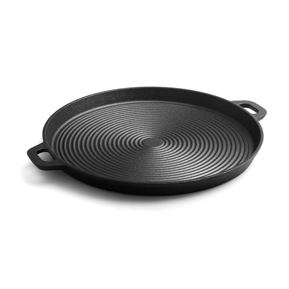 Living and Home 34cm Dia Pre-seasoned Round Dual-handle Cast Iron Grill Pan