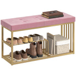 Shoe Storage Bench With Seat Cushion Tufted Shoe Rack Bench | Pink