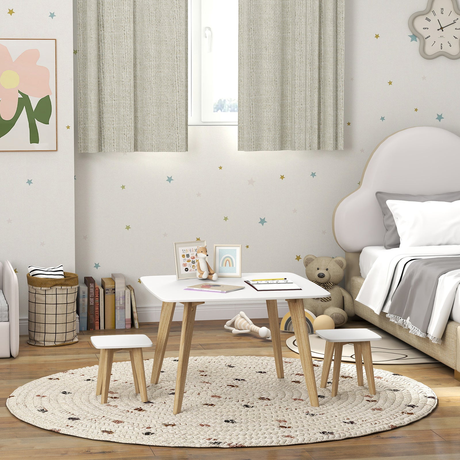 3 Pieces Kids Table And Chair Set For Playroom, Bedroom