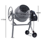 120l 450w Electric Cement Mixer,steel Concrete Mixer With 2 Wheels, 33–34rpm | Grey