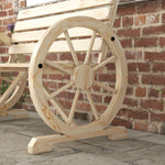 2 Seater Garden Bench W/ Wooden Cart Wagon Wheel Natural
