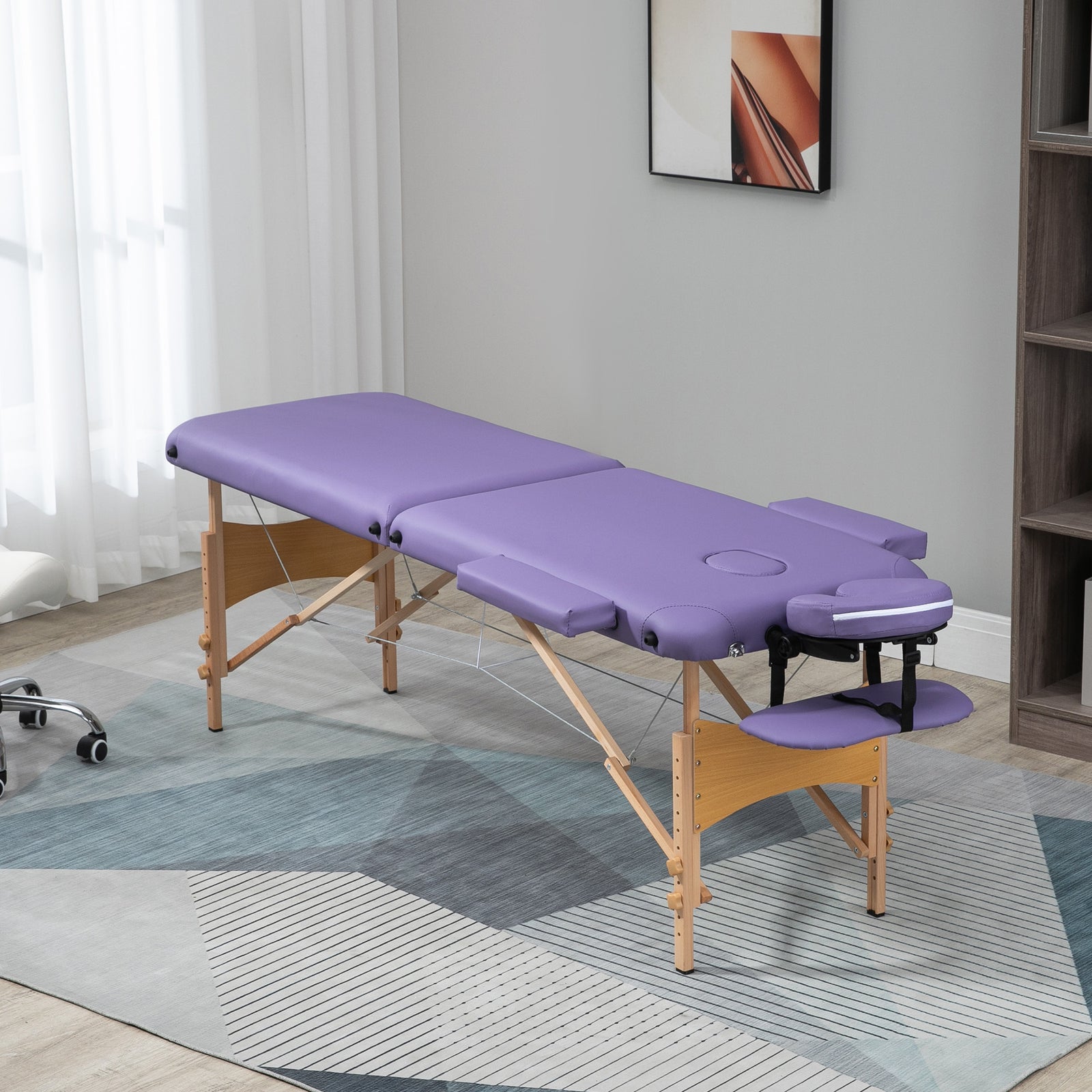 Wooden Folding Spa Beauty Massage Table W/ 2 Sections | One Size | Purple