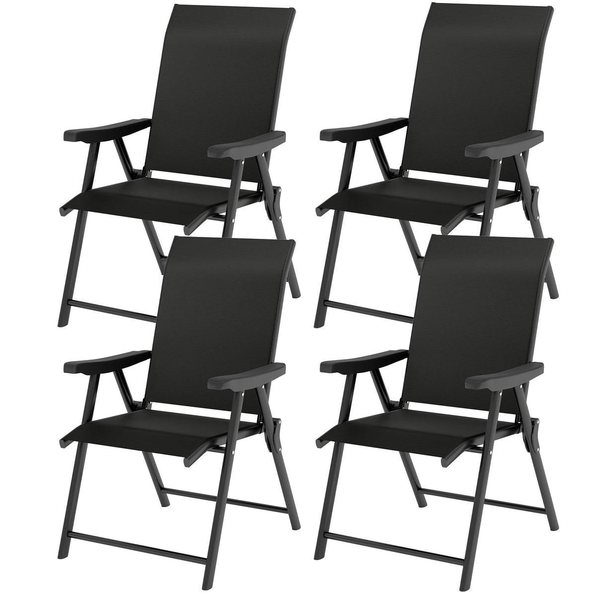 Folding Chair W/ Breathable Mesh Fabric Seat | Set of 4 | Black