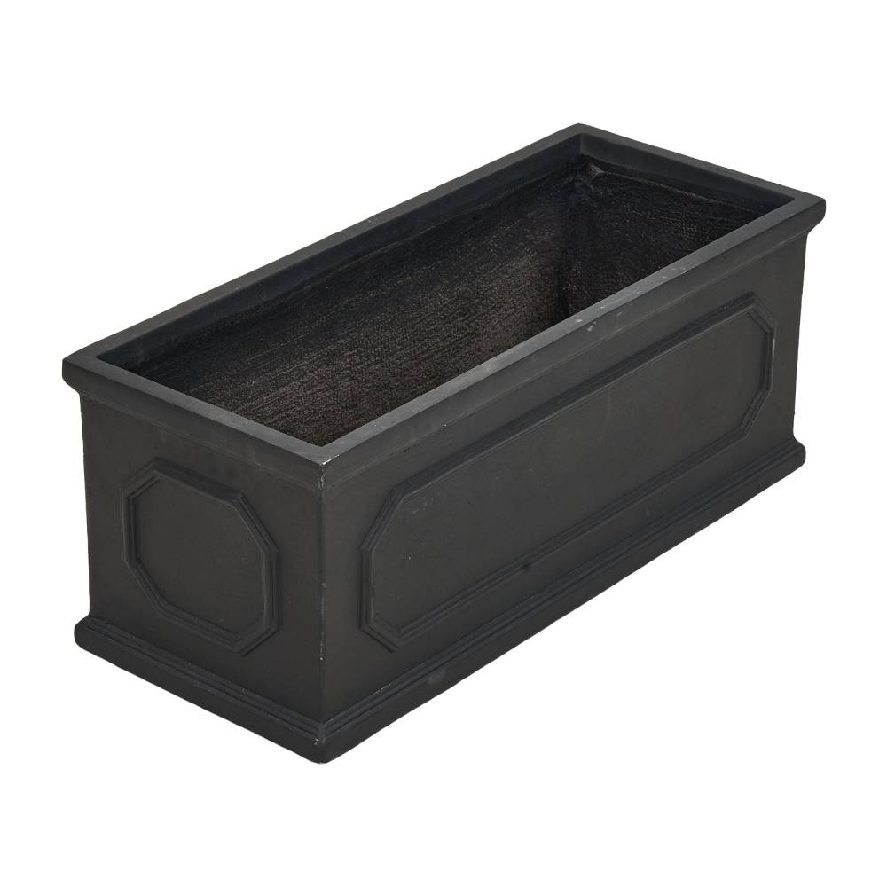 Breeins Rectangular Textured Cement Planter Box With Drainage Hole, Black Concrete Flower Pot For Garden