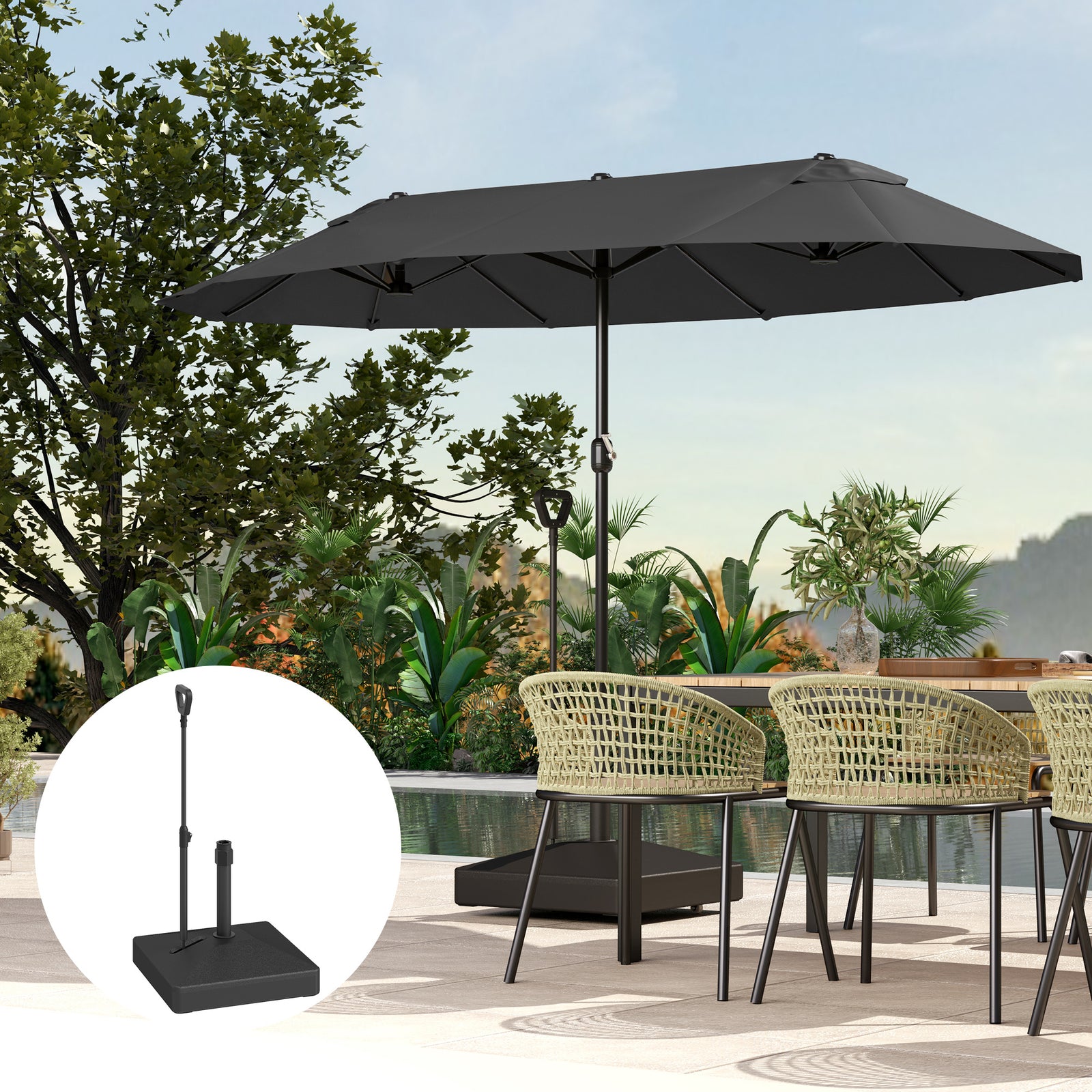Garden Parasol Base Parasol Stand, Sand/water Filled, Black