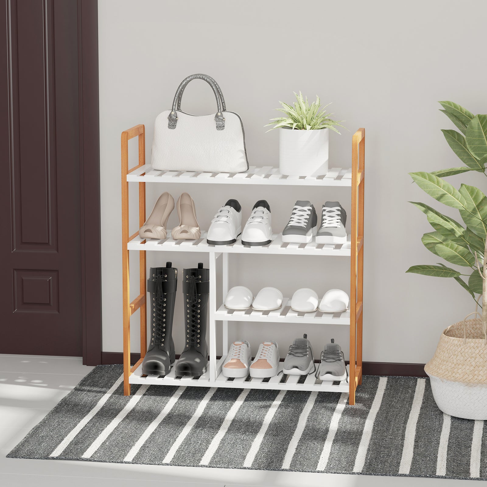 4-tier Shoe Rack Simple Home Storage W/ Wood Frame