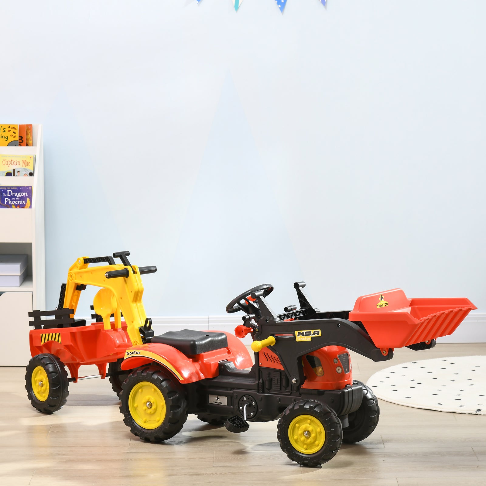 Pedal Powered Tractor Ride-on Car W/ Moving Bucket Steering Wheel 3-6 Yrs