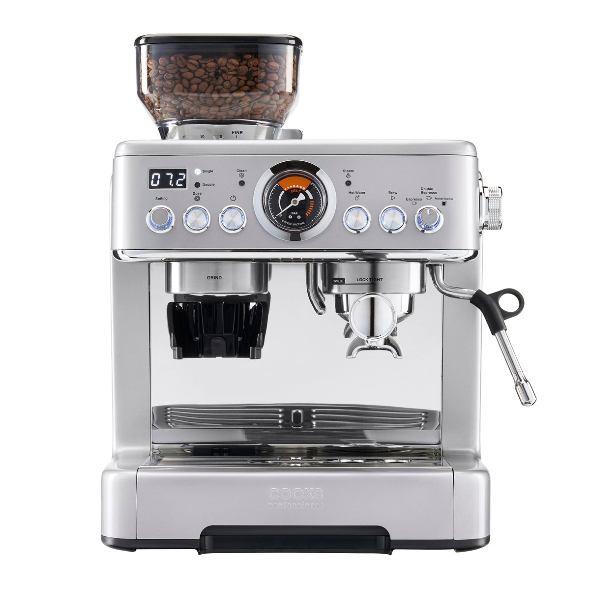 Cooks Professional Bean-to-Cup Espresso Machine With Steam Wand