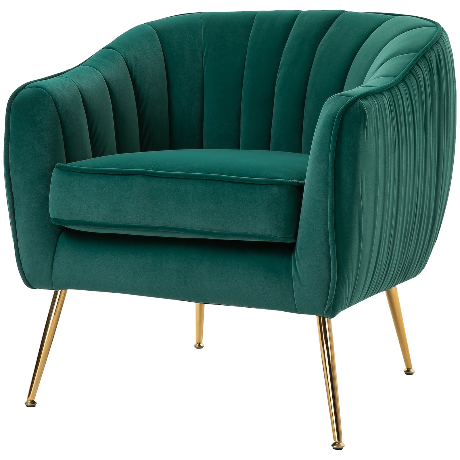 Velvet Look Shell Shaped Chair Adjustable Feet Padding | One Size | Green