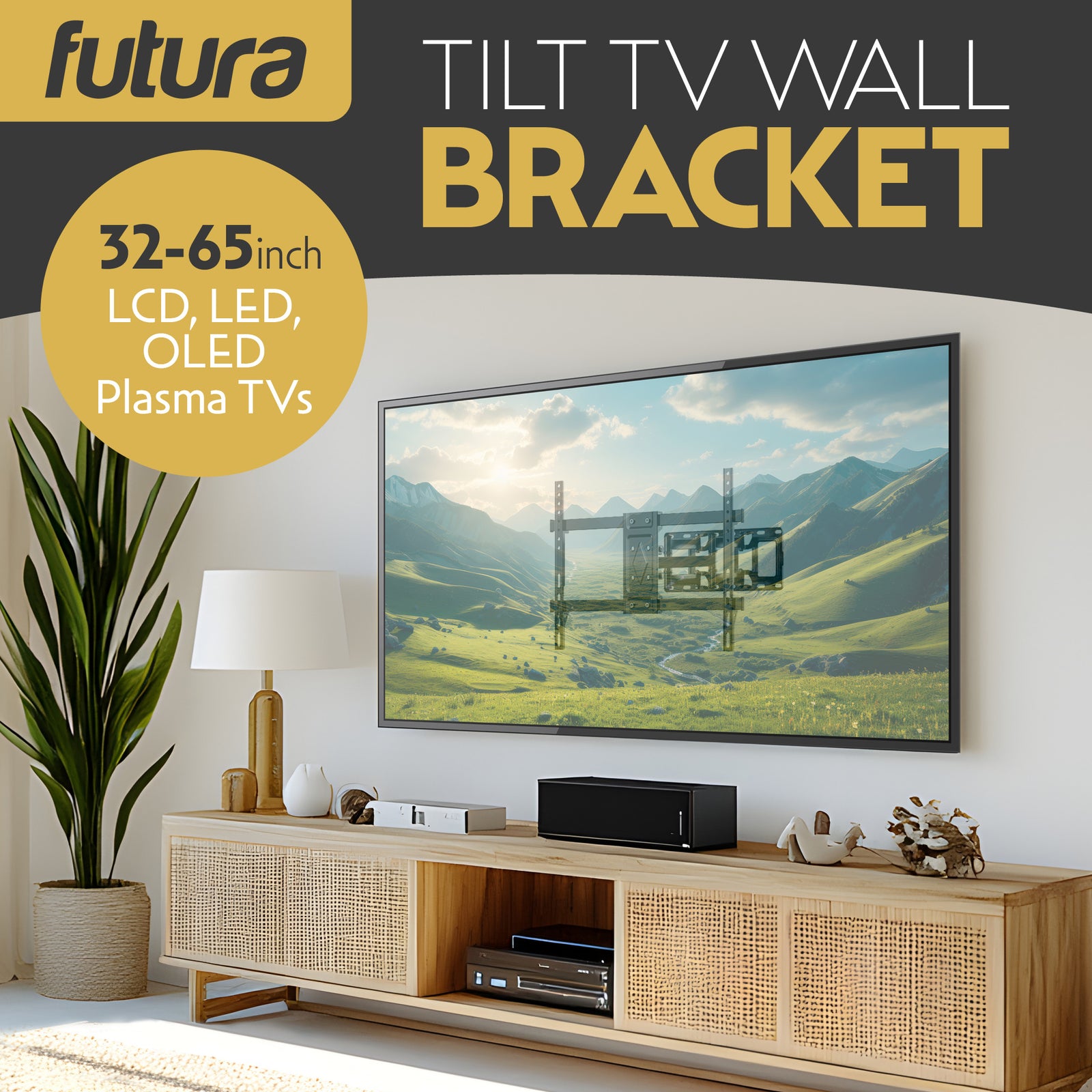 Tv Wall Bracket Mount For 32-65 Inch Tvs, Tilt, Swivel & Rotation, Universal Flat & Curved Tvs, Vesa Max 400x400mm 35kg Max