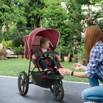 Foldable Three-wheeler Baby Stroller W/ Sun Canopy, Storage | Red
