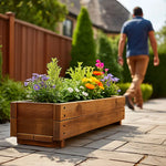 Pine Wooden Planter Flower Trough With Feet | 120cm x 18cm x 15cm | Brown